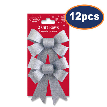 6 Pairs North Pole Silver Glitters Gift Bows