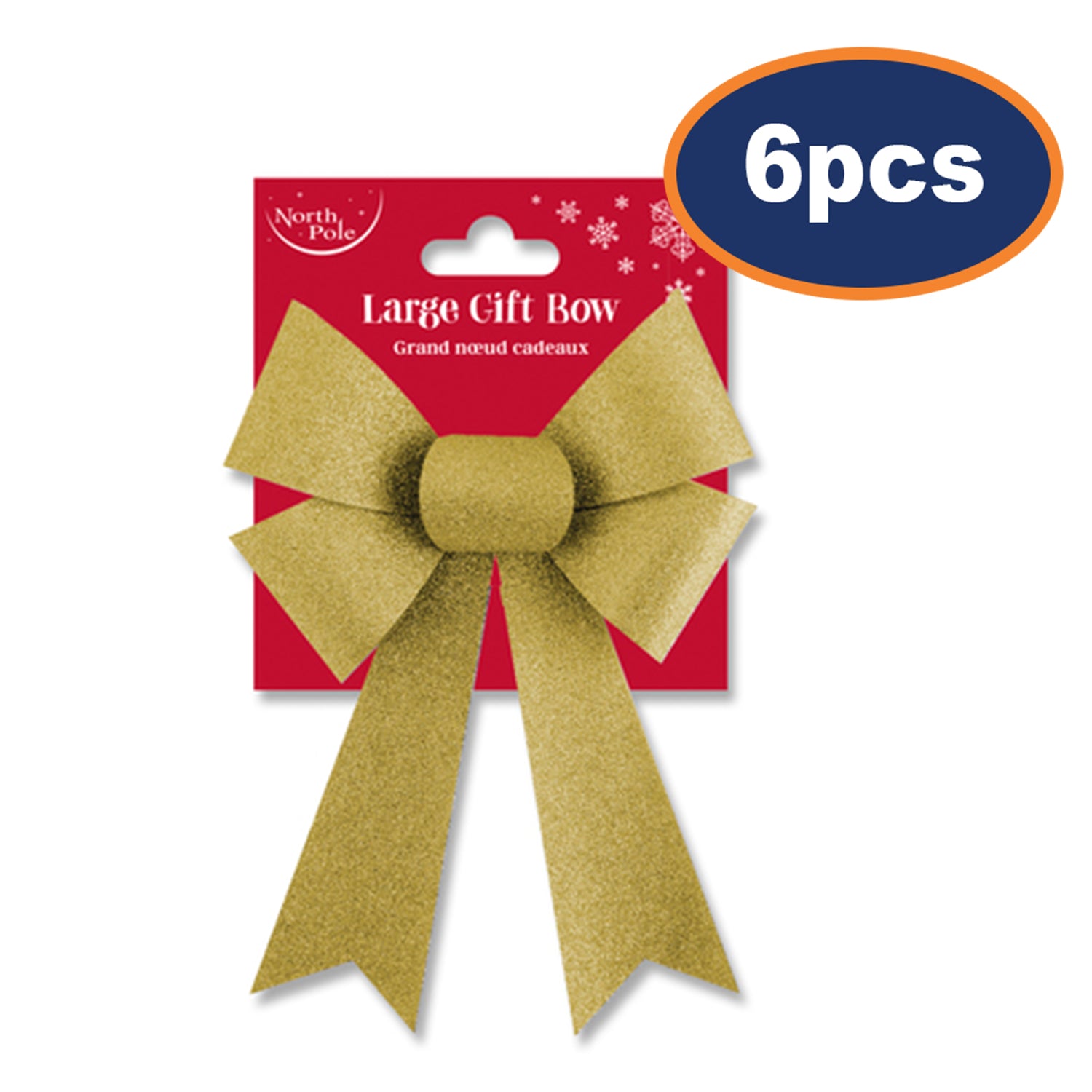 Pack of 6 North Pole Large Gold Glitter Gift Bows