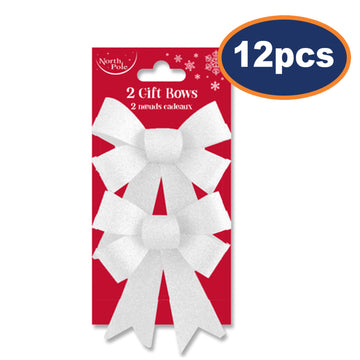 6 Pairs North Pole White Glitter Gift Bows