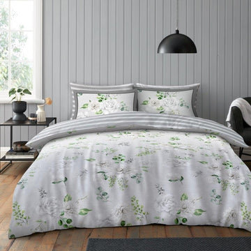 Blossom Floral Duvet Cover Set, King, Silver Grey & Green