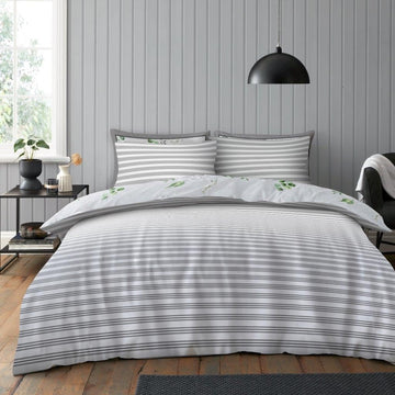 Blossom Floral Duvet Cover Set, Double, Silver Grey & Green