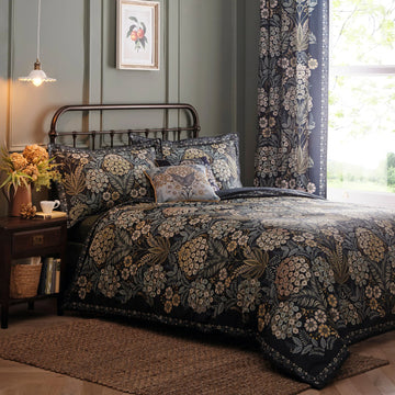 Botanical Floral Duvet Cover Set, King, Navy & Gold