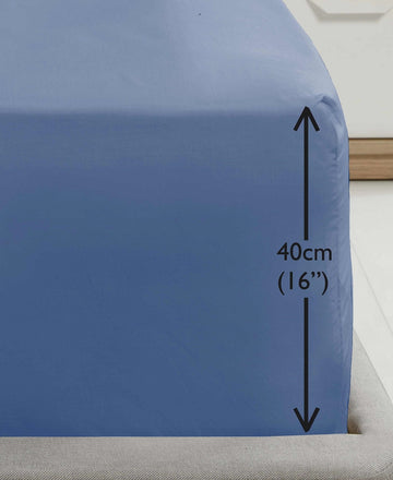 Extra Deep Percale Fitted Sheet 40cm Plain Double Blue
