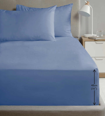 Extra Deep Percale Fitted Sheet 40cm Plain Double Blue