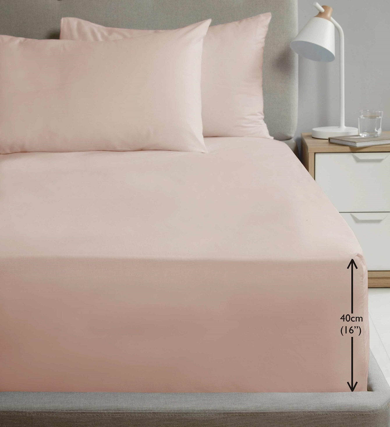Extra Deep Percale Fitted Sheet 38cm Plain Double Blush Pink