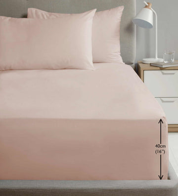 Extra Deep Percale Fitted Sheet 38cm Plain Double Blush Pink