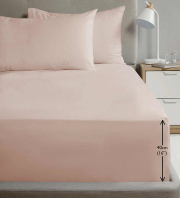 Extra Deep Percale Fitted Sheet 40cm Plain Double Blush Pink