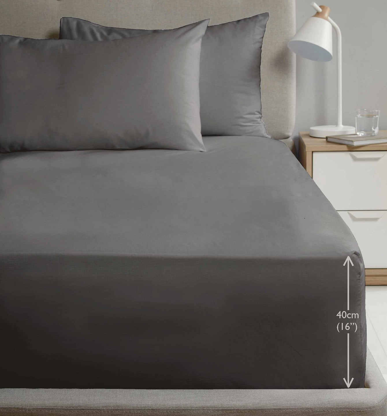 Extra Deep Percale Fitted Sheet 38cm Plain Super King Charcoal Grey