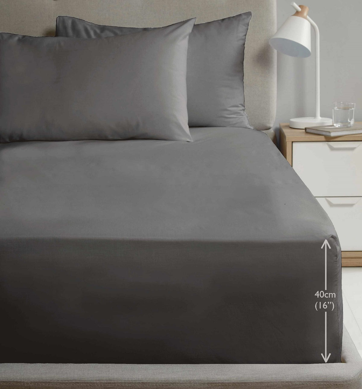 Extra Deep Percale Fitted Sheet 40cm Plain Double Charcoal Grey