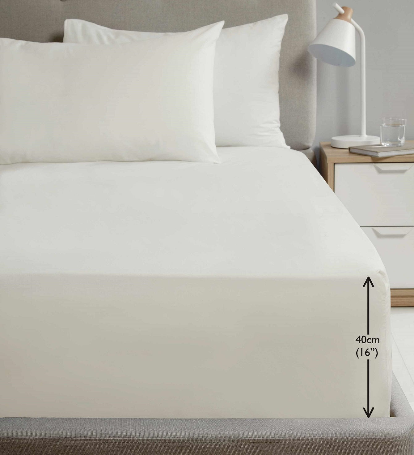 Extra Deep Percale Fitted Sheet 40cm Plain Double Ivory Cream