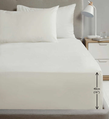 Extra Deep Percale Fitted Sheet 40cm Plain Single Ivory Cream