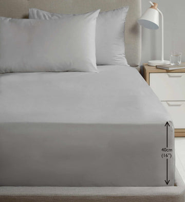 Extra Deep Percale Fitted Sheet 40cm Plain King Silver Grey