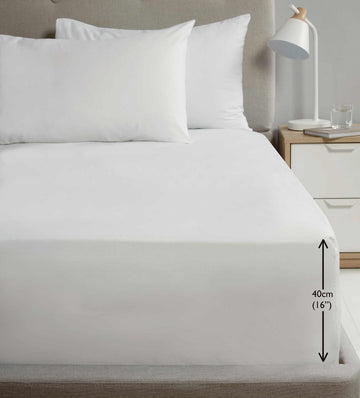 Extra Deep Percale Fitted Sheet 40cm Plain Double White