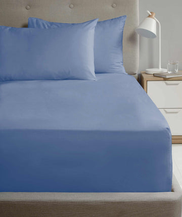 Extra Deep Percale Fitted Sheet 40cm Plain Super King Blue