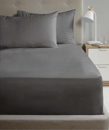 Percale Fitted Sheet 25cm Deep, Super King, Charcoal