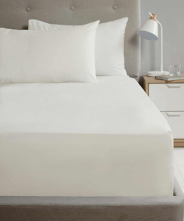 Extra Deep Percale Fitted Sheet 40cm Plain Double Ivory Cream