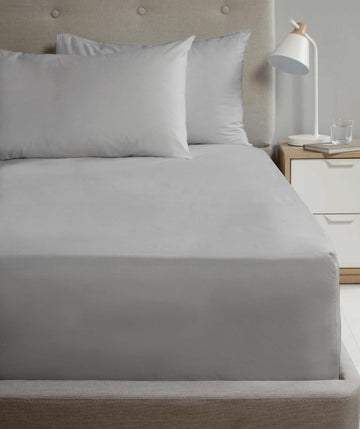 Percale Fitted Sheet 25cm Deep, Super King, Silver Grey