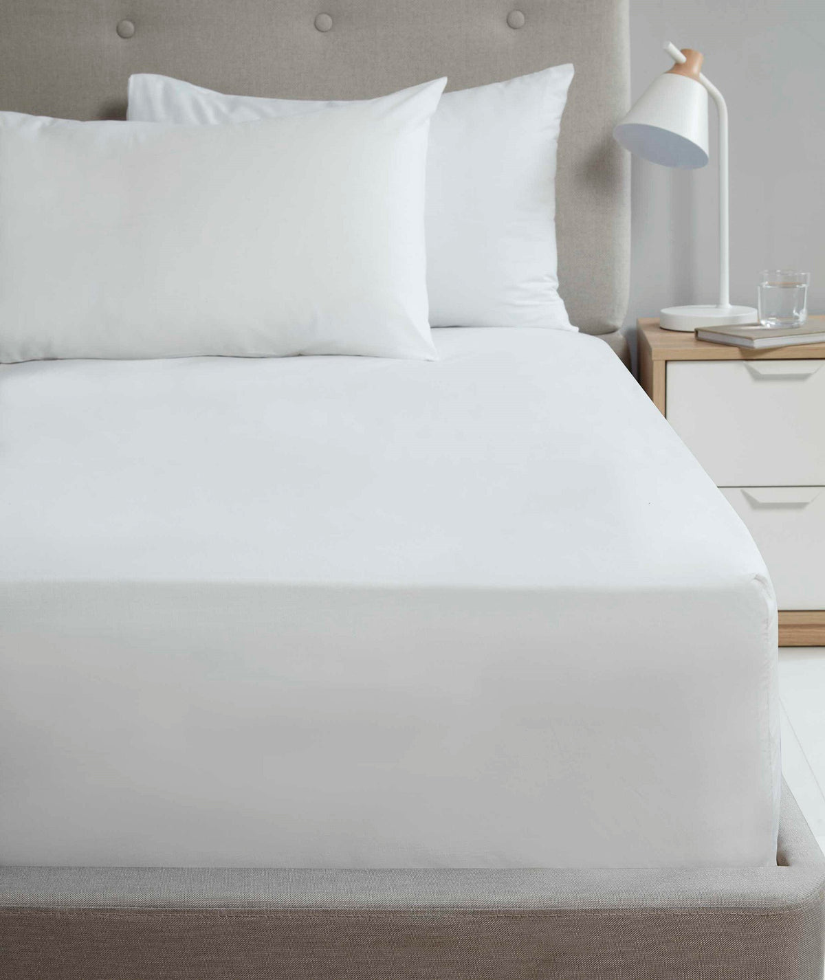 Percale Fitted Sheet 25cm Deep, Double, White