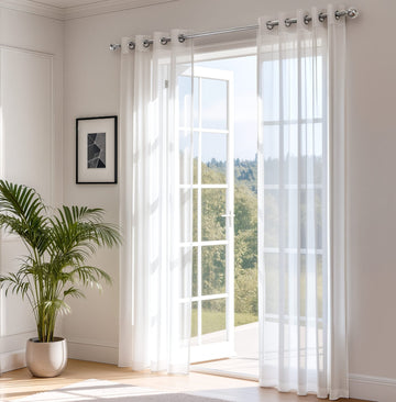Sheer Plain Woven Voile Slot Top Curtains Panel Pair 122cm 48" White