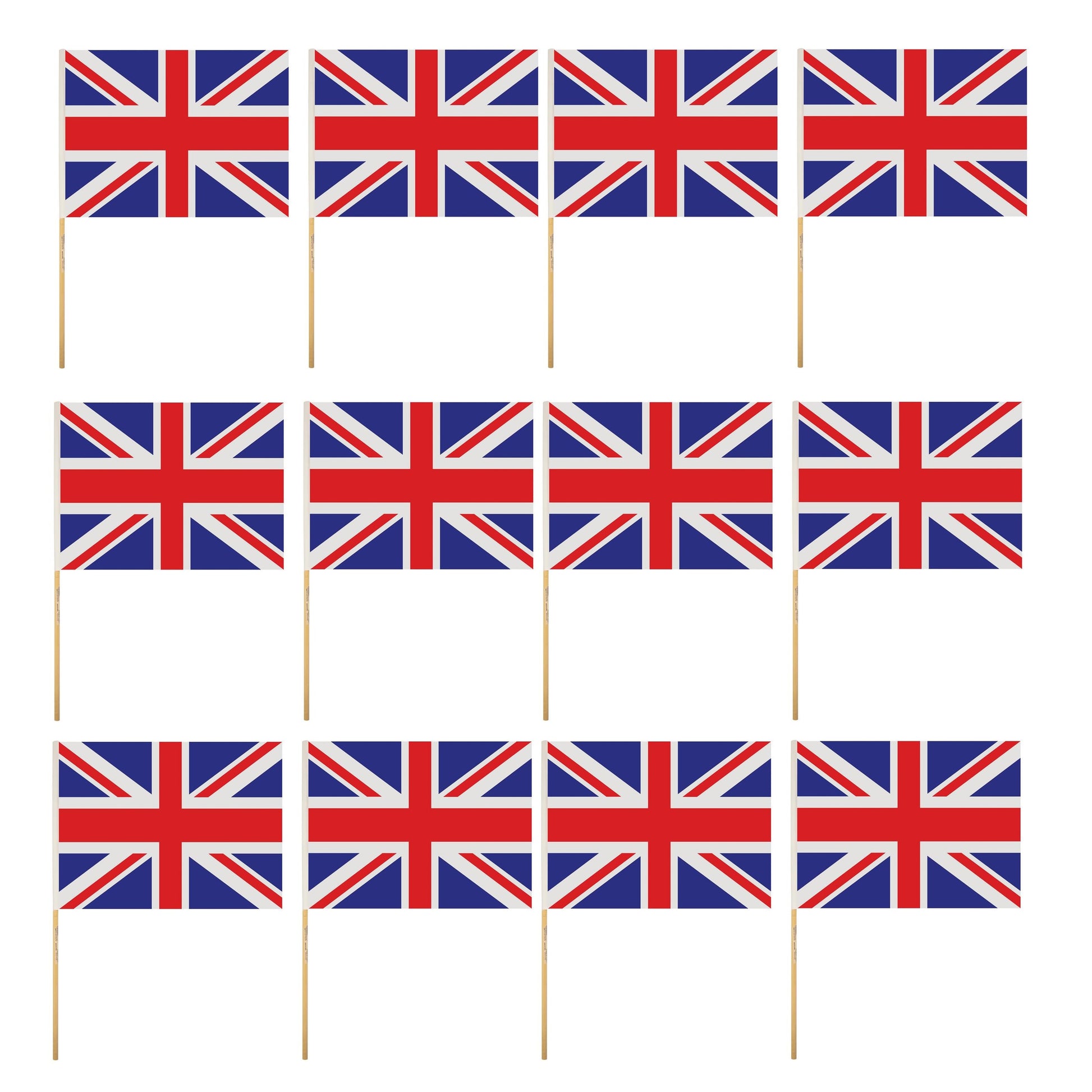 12Pcs Union Jack Hand Flags with Wooden Sticks