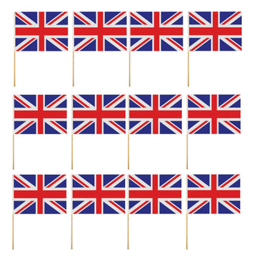 12Pcs Union Jack Hand Flags with Wooden Sticks