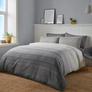Multi Stripe Duvet Cover Set, Double, Charcoal Grey