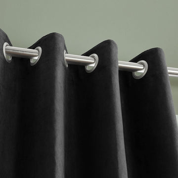 Catherine Lansfield Faux Suede Curtains Eyelet Top, 66x54", Black