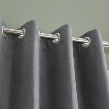 Catherine Lansfield Faux Suede Curtains Eyelet Top, 66x90", Silver Grey