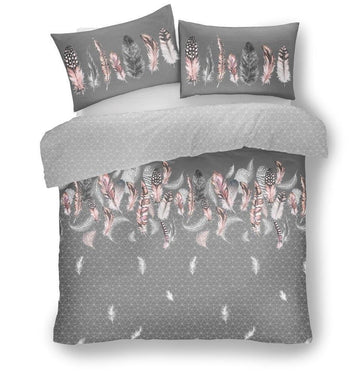 Geometric Feathers Grey King Duvet Cover Set