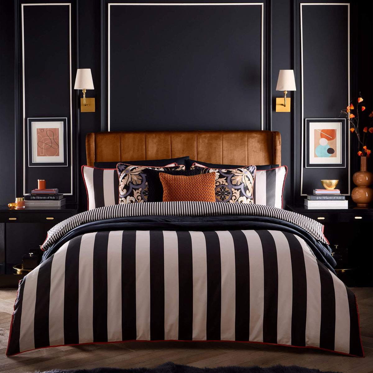 LLB Circus Stripe Duvet Cover Set 100% Cotton, King, Black & Natural