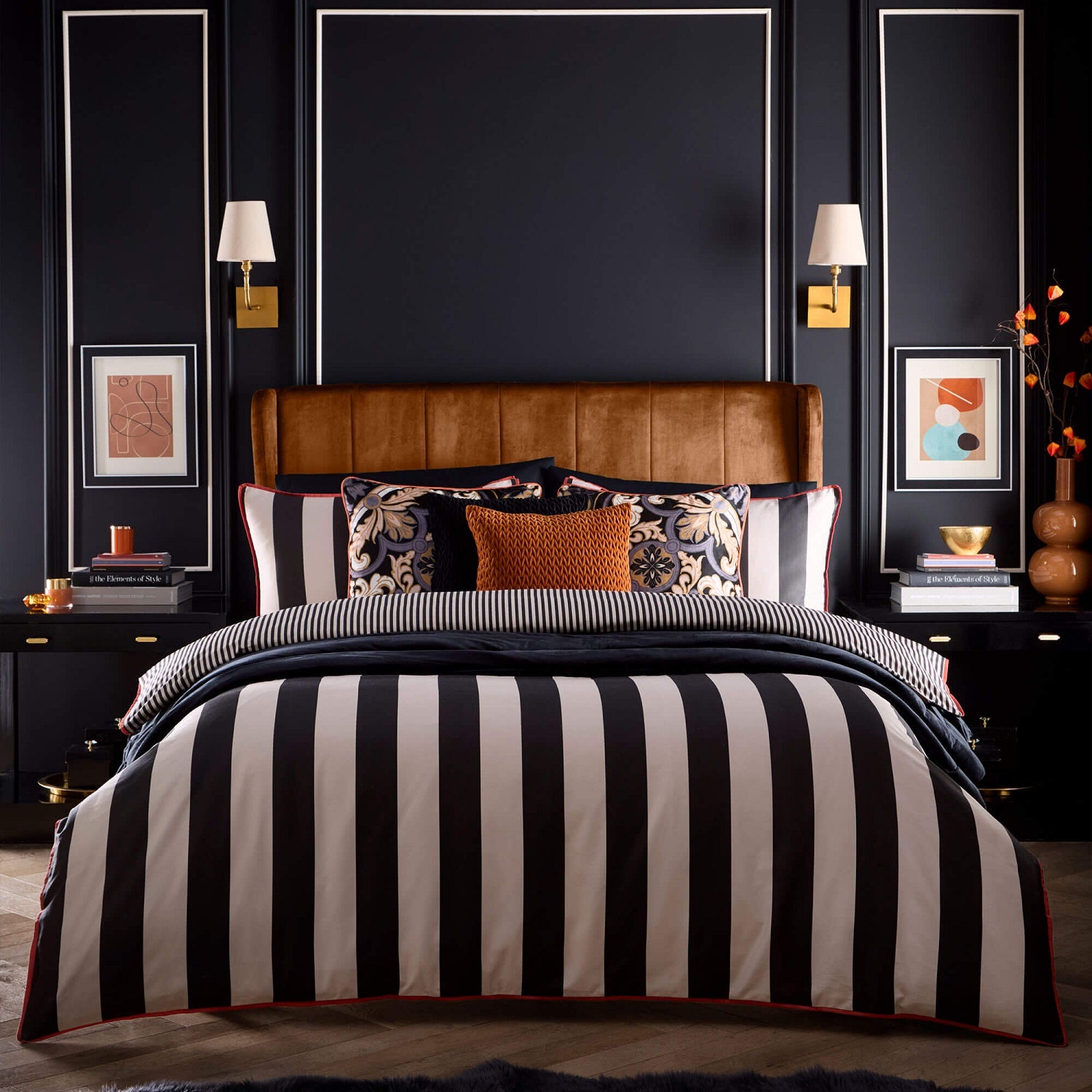 LLB Circus Stripe Duvet Cover Set 100% Cotton, King, Black & Natural