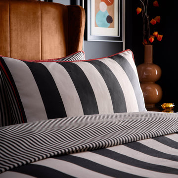 LLB Circus Stripe Duvet Cover Set 100% Cotton, Double, Black & Natural