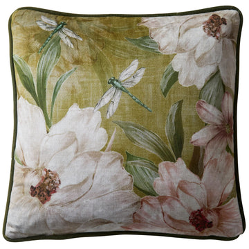 Luxury Floral Velvet Cushion Cover 43x43cm Olive Green