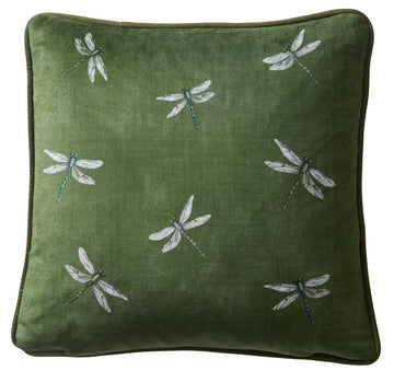 Luxury Floral Velvet Filled Cushion 43x43cm Olive Green