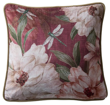 Luxury Floral Velvet Filled Cushion 43x43cm Wine Green