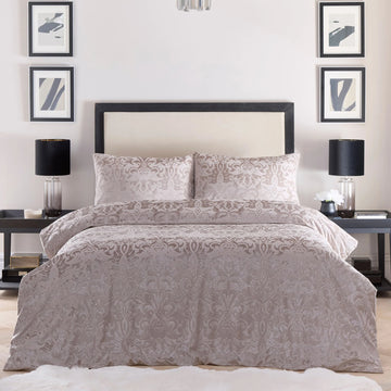 Laurence Llewelyn Bowen LLB Damask Velvet Duvet Cover Set, King, Linen