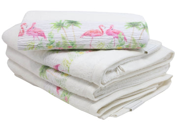 3pc Palm Tree Flamingo Hand Towel Set