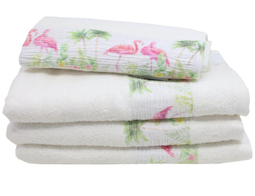 Pink & Green Palm Tree Flamingo Hand Towel