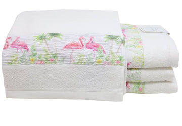 4pc Palm Tree Flamingo Hand Towel Set