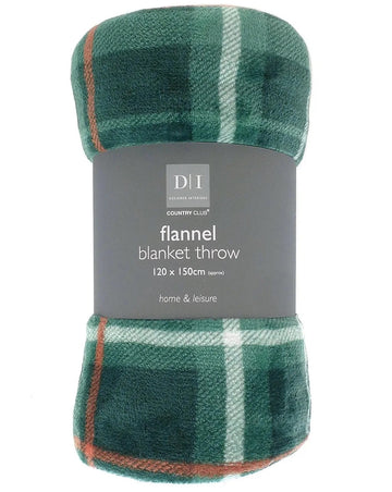 Green Tartan Check Flannel Blanket Throw, 120x150cm