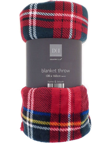 Red Tartan Check Flannel Blanket Throw, 130x160cm