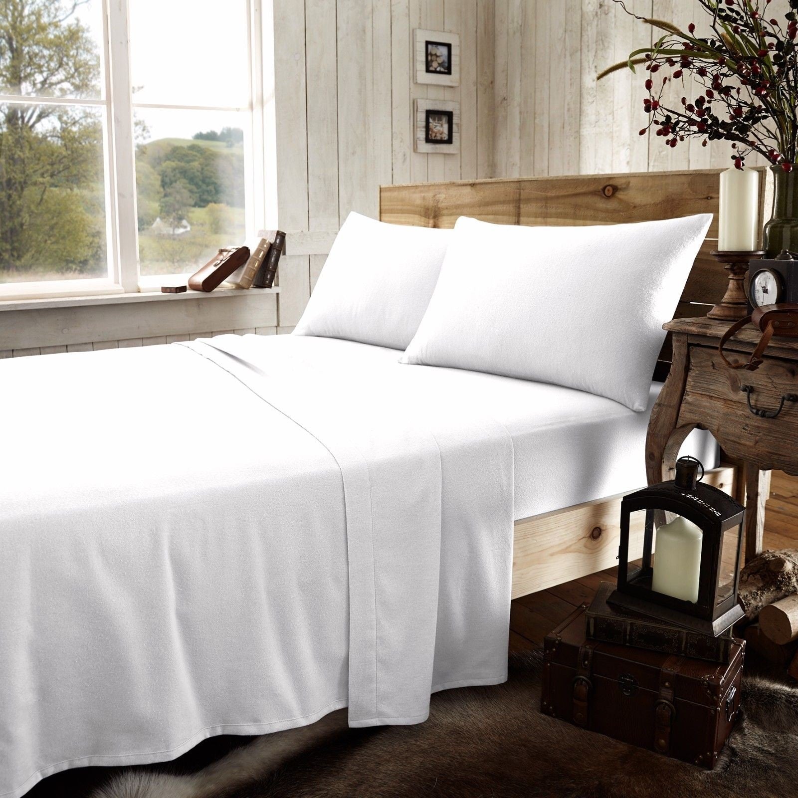 Luxurious and Extra Deep Flannelette Fitted Sheet Double White
