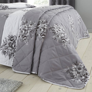 Catherine Lansfield Floral Bouquet Bedspread - Grey