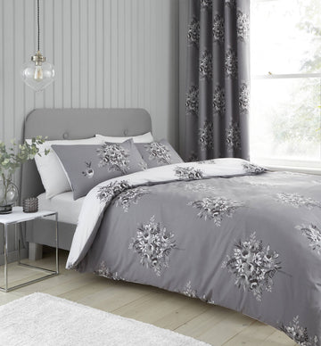 Catherine Lansfield Floral Bouquet Duvet Cover Set, King, Grey