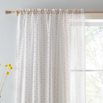 Catherine Lansfield Floral Stripe Voile Curtain Panel 90" Off White