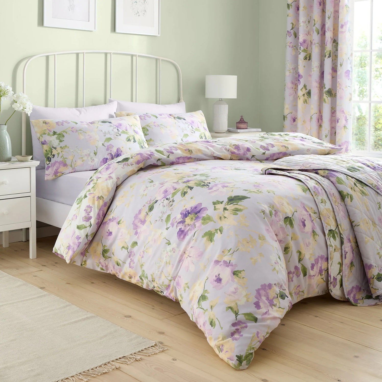 Hand Painted Lavender Duvet Cover Set, Double, Lilac Purple Green