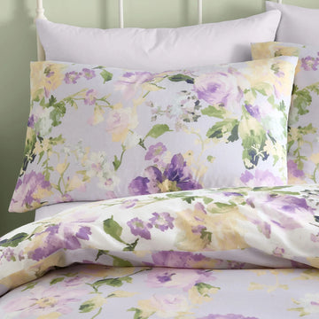 Hand Painted Lavender Duvet Cover Set, Super King, Lilac Purple Green