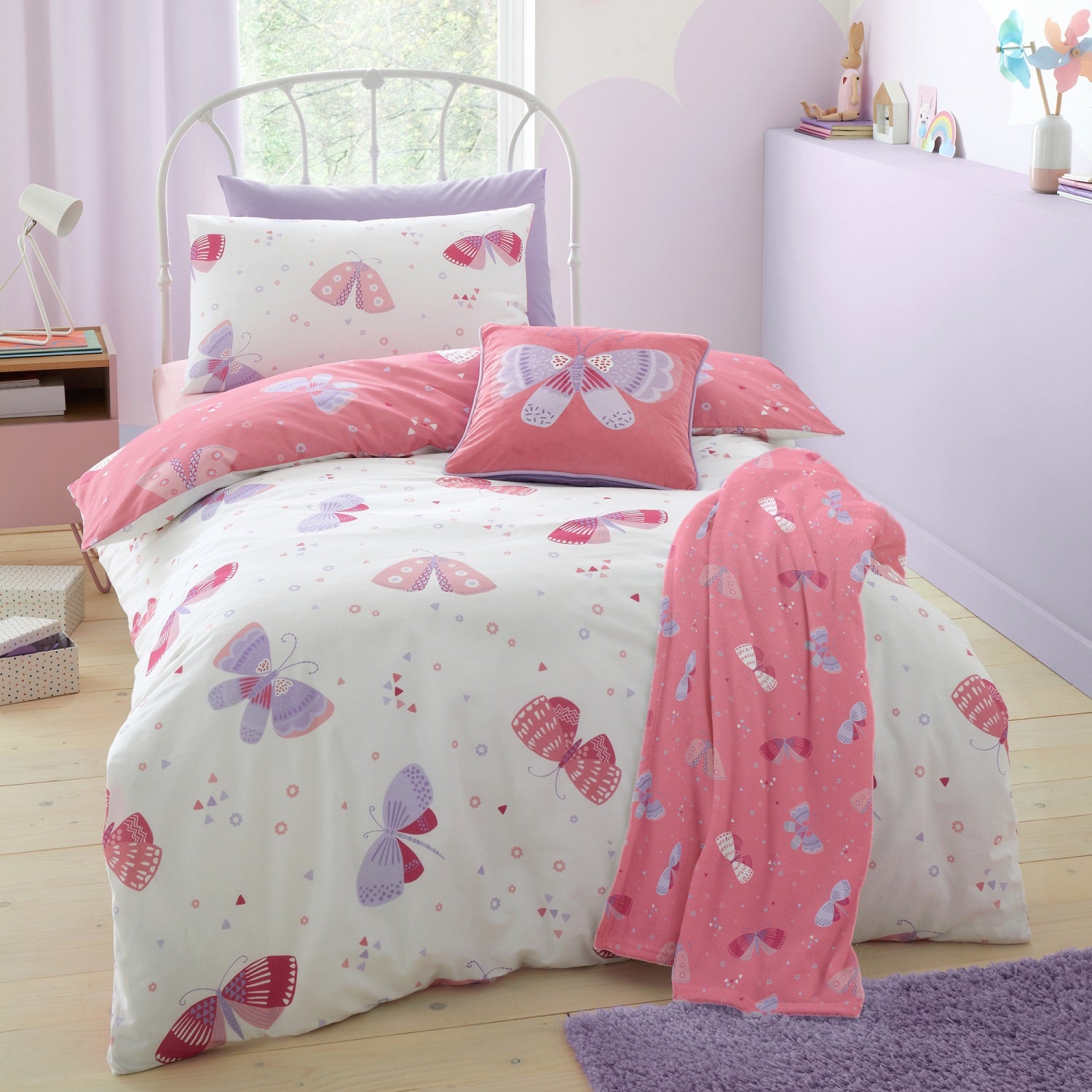 Flutterby Butterfly Duvet Cover Set, Single, Pink & Lilac