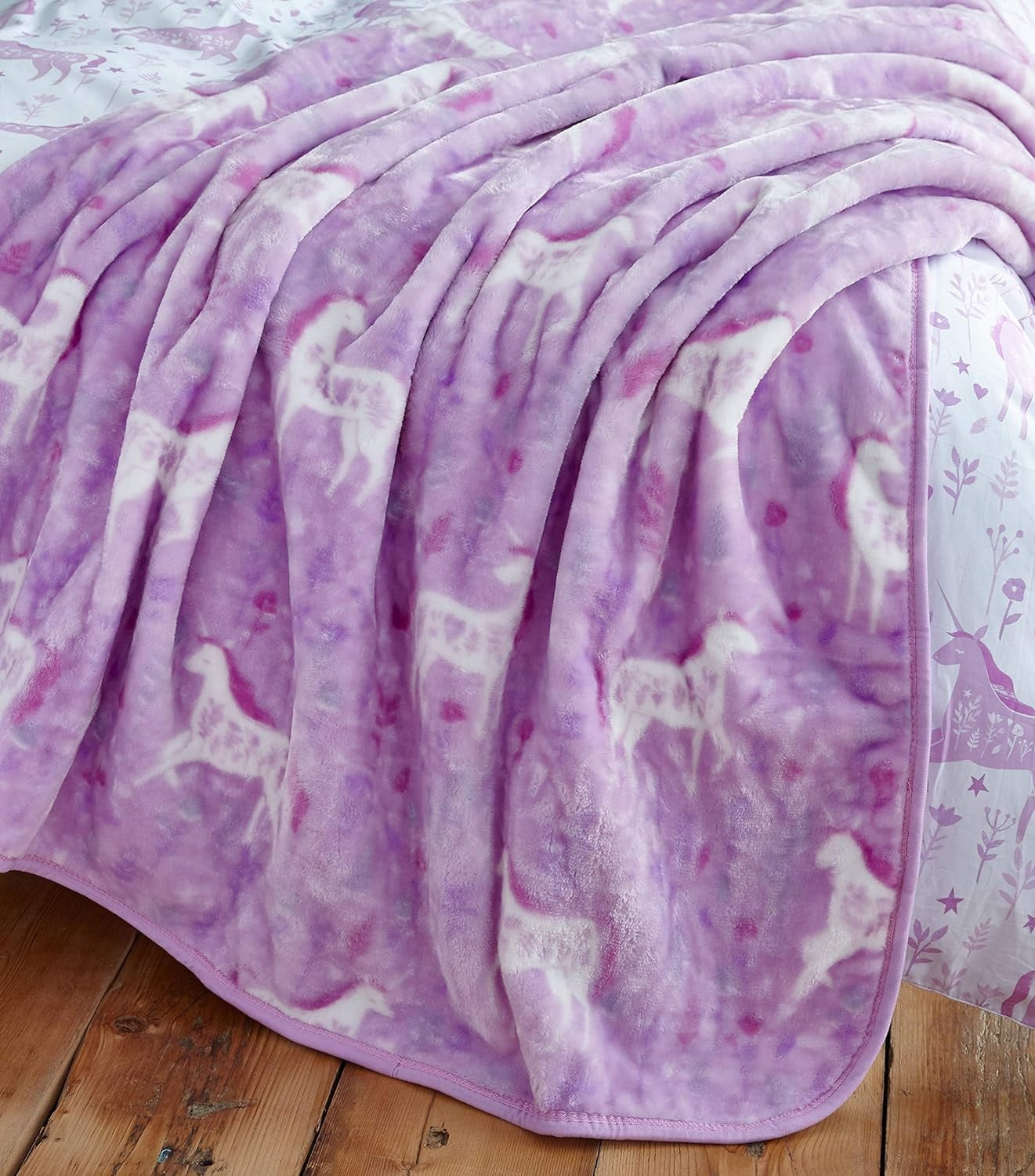 Catherine Lansfield Unicorn Faux Fur Throw Blanket - Pink