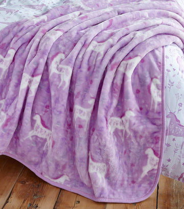 Catherine Lansfield Unicorn Faux Fur Throw Blanket - Pink